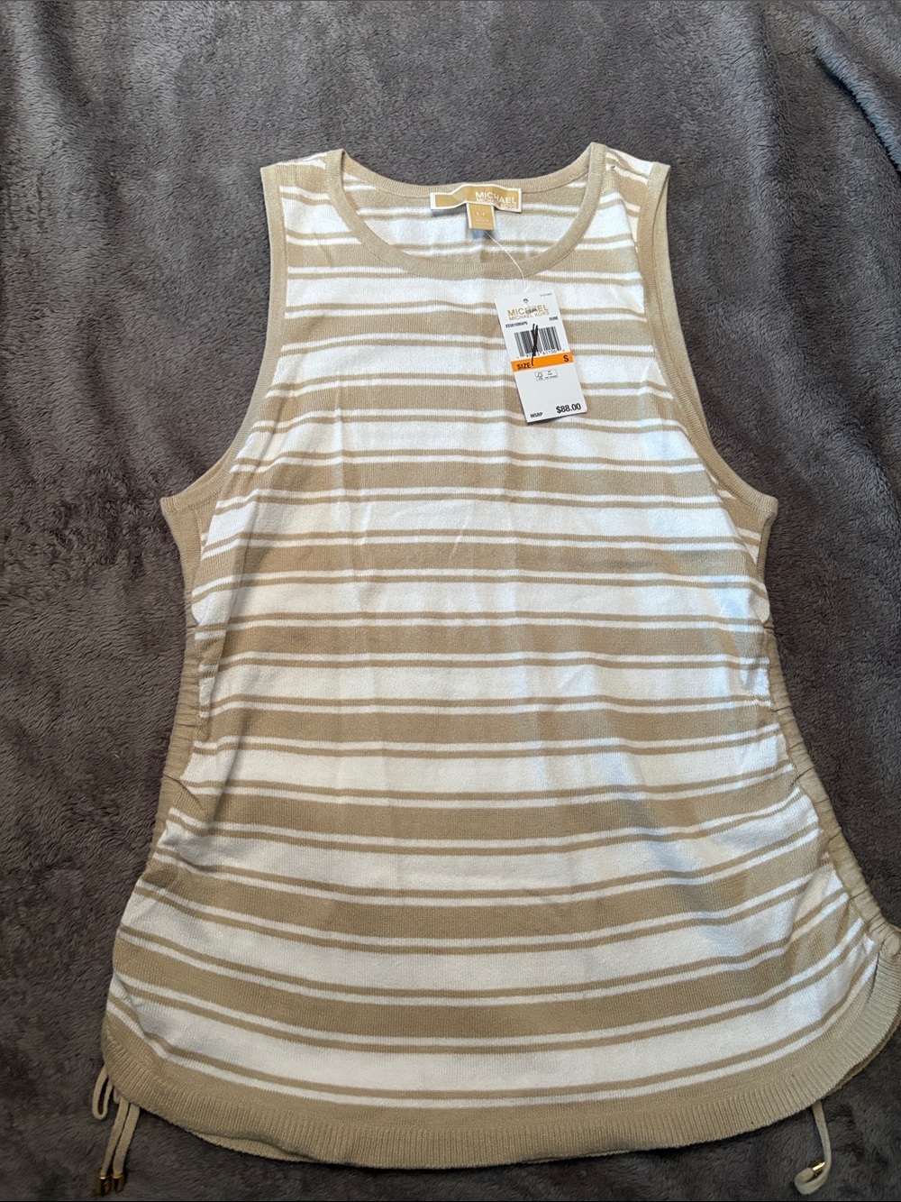 Michael Kors Striped Knit Tank in Cream and Tan